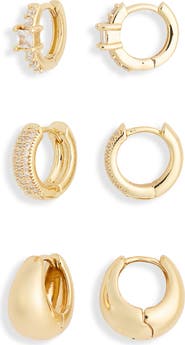 NORDSTROM RACK 3-Pack Mixed CZ Huggie Hoop Earrings