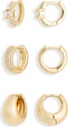 NORDSTROM RACK 3-Pack Mixed CZ Huggie Hoop Earrings