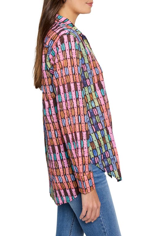 Nic + Zoe Nic+zoe Geo Dot Crinkle Cotton Button-up Shirt In Pink Multi