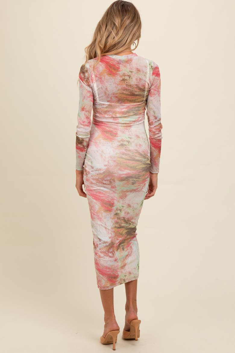 Abstract Printed Mesh Overlay Maxi Dress, Alternate, color, Pink