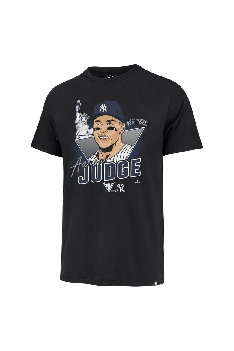 Men's '47 Aaron Judge Black New York Yankees Player Caricature Franklin T-Shirt, Alternate, color, Black