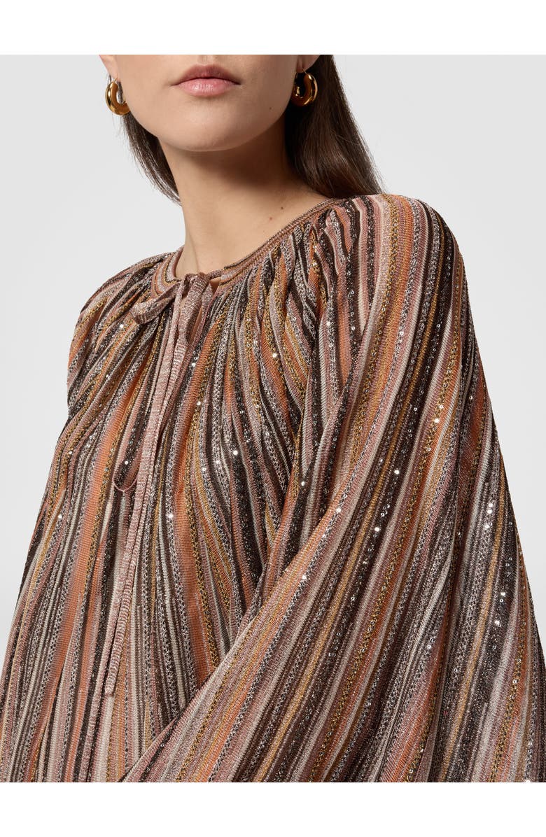 Missoni Long Caftan In Ribbed Viscose Lamé With Wide Sleeves, Alternate, color, Green& Brown