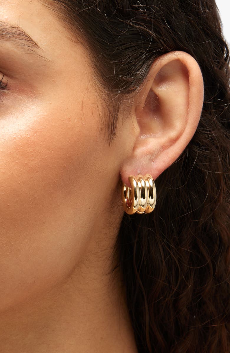 ROXANNE ASSOULIN The Triple Tube Hoop Earrings, Alternate, color, Gold