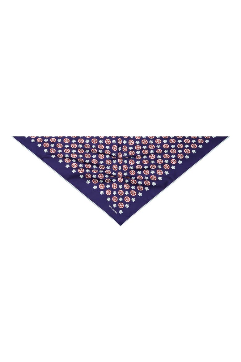 Silk Triangle Scarf, Alternate, color, NAVY FLORAL MONOGRAM