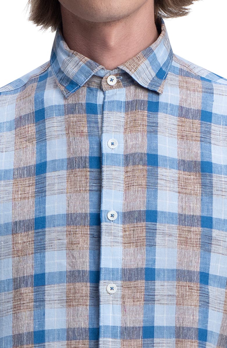 Bugatchi Shaped Fit Button-Up Linen Shirt, Alternate, color,