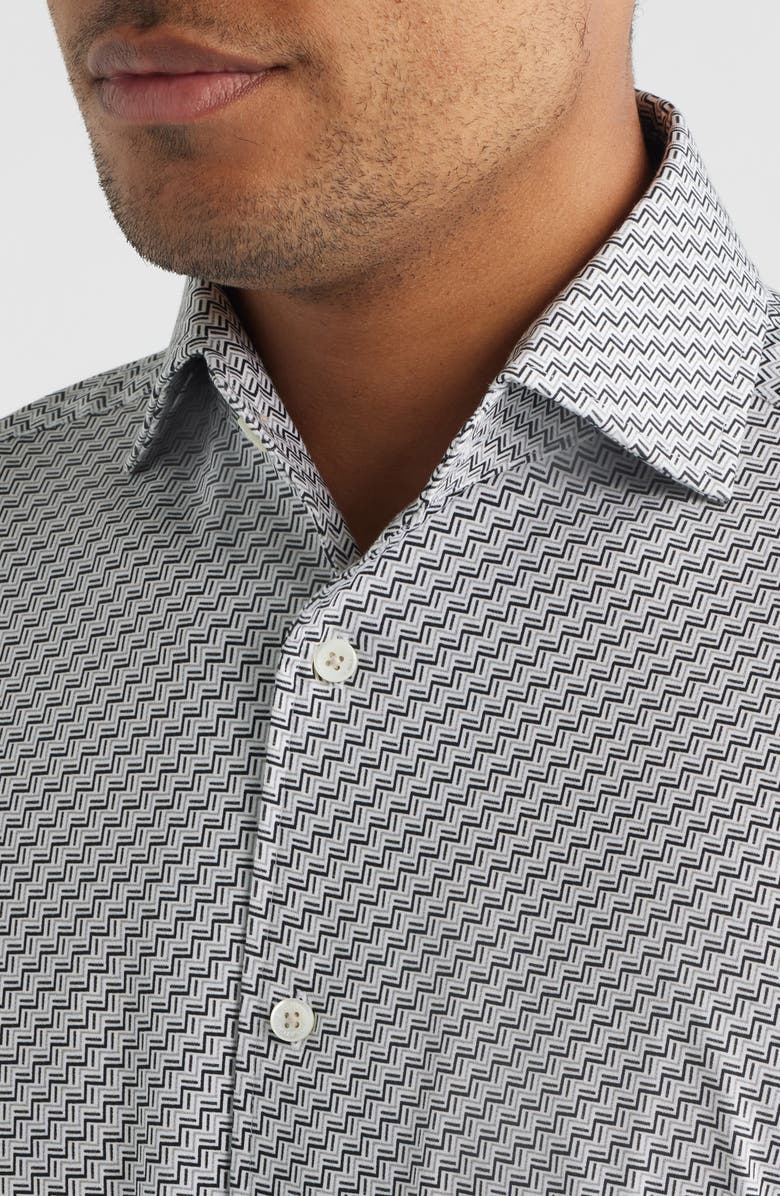 Bugatchi Devon OoohCotton<sup>®</sup> Geometric Print Long Sleeve Button-Up Shirt, Alternate, color, Platinum