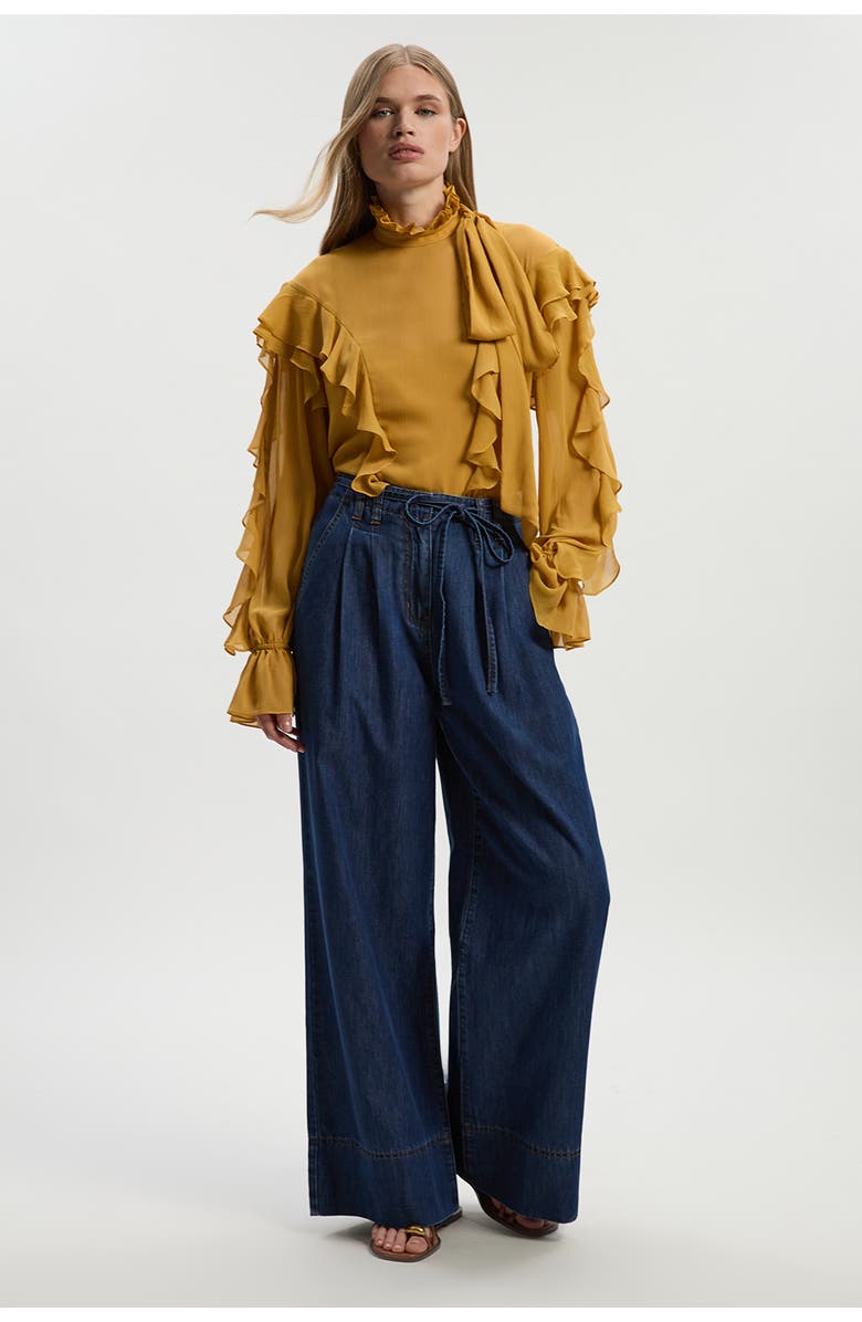 Karen Millen Denim Wide Legged Pants, Alternate, color, Mid Blue