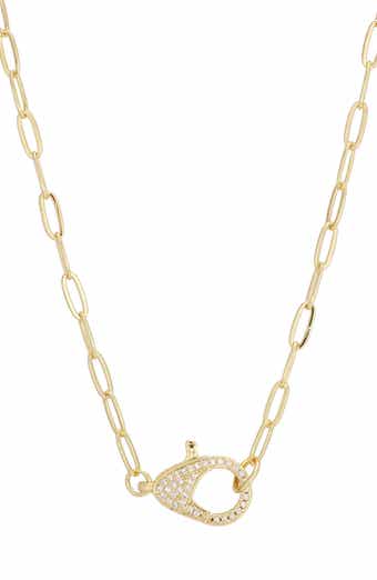 14k Gold Plated Cubic Zirconia Oversized Lobster Clasp Paperclip Necklace