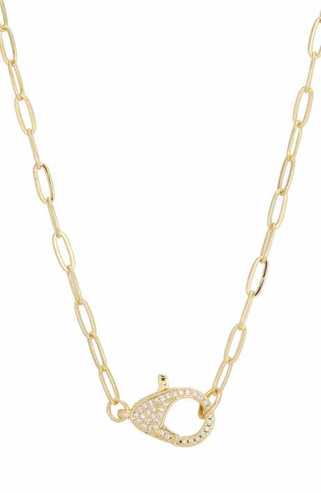 14k Gold Plated Cubic Zirconia Oversized Lobster Clasp Paperclip Necklace
