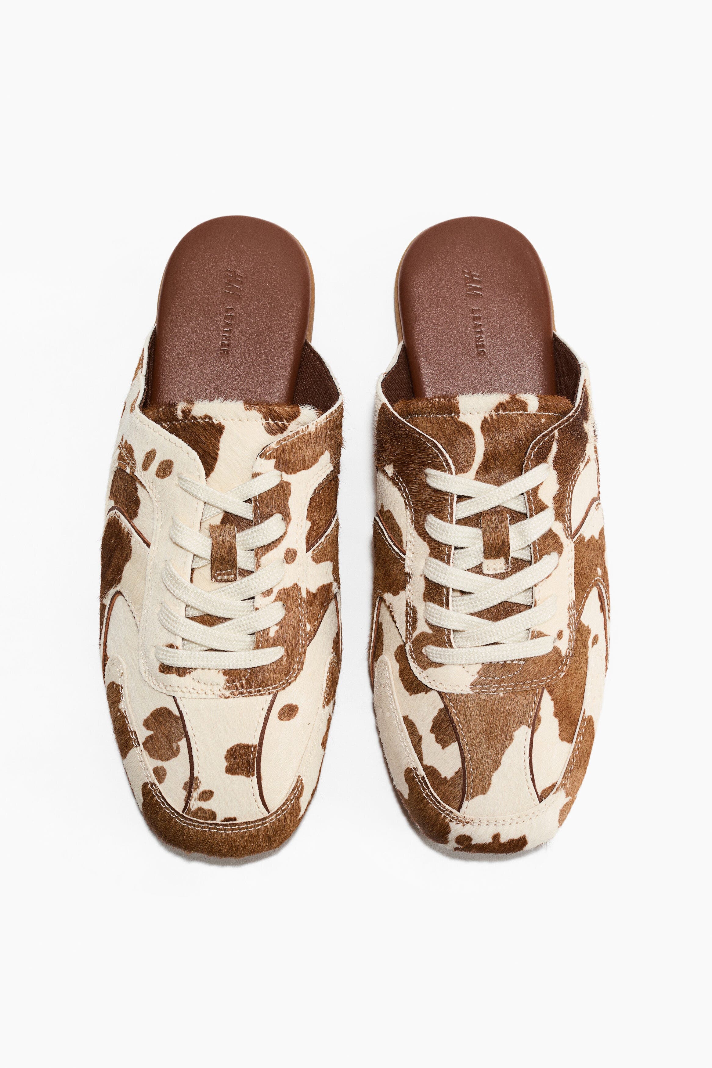 H&M Trainer-style Leather Mules, Main, color, Brown/Cowhide Print
