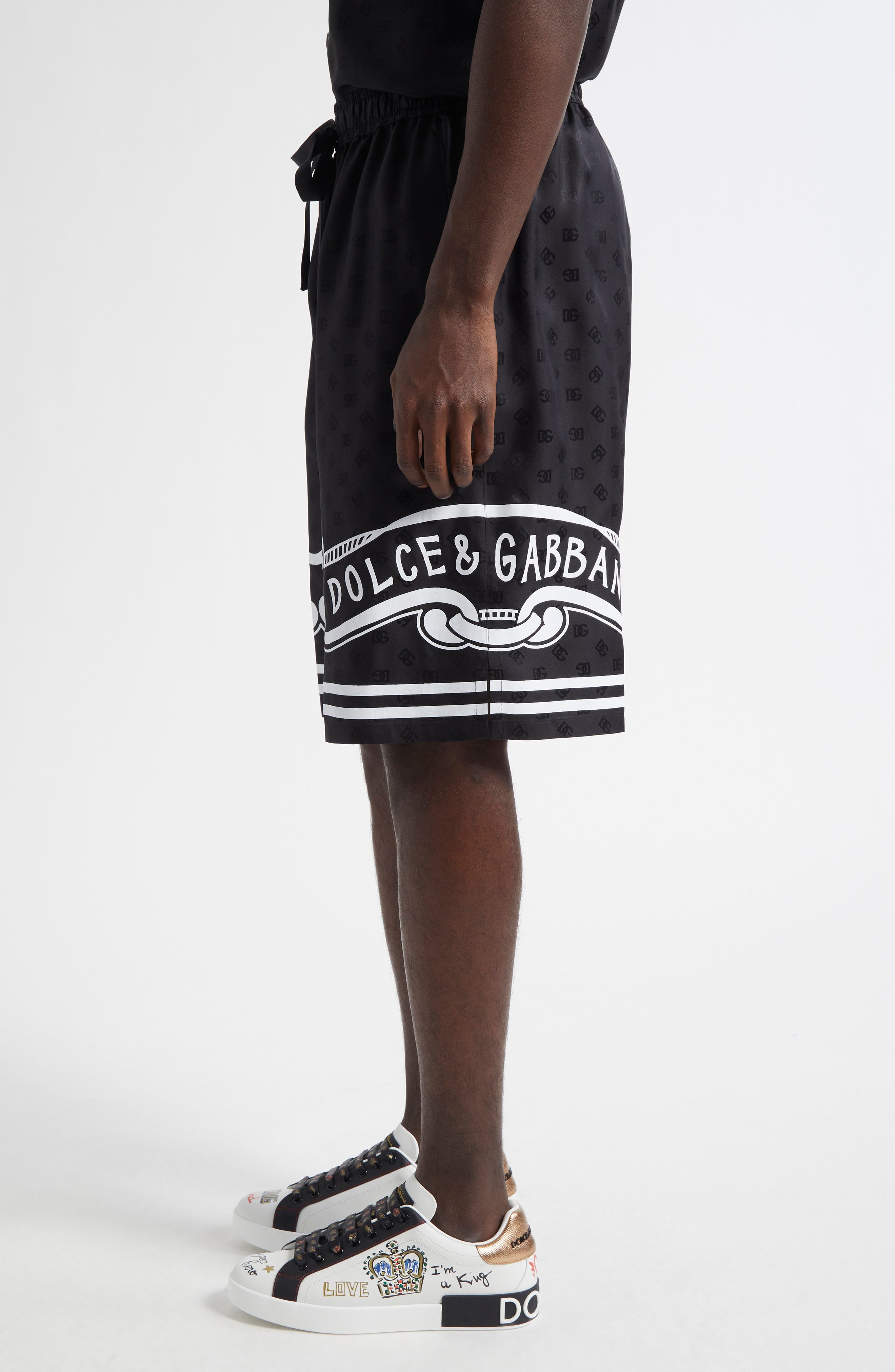 Dolce&Gabbana Logo Jacquard Bandana Print Silk Shorts (Men