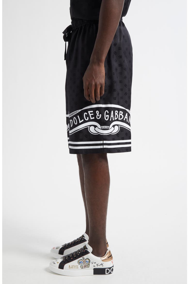 Logo Jacquard Bandana Print Silk Shorts, Alternate, color, N0000 NERO