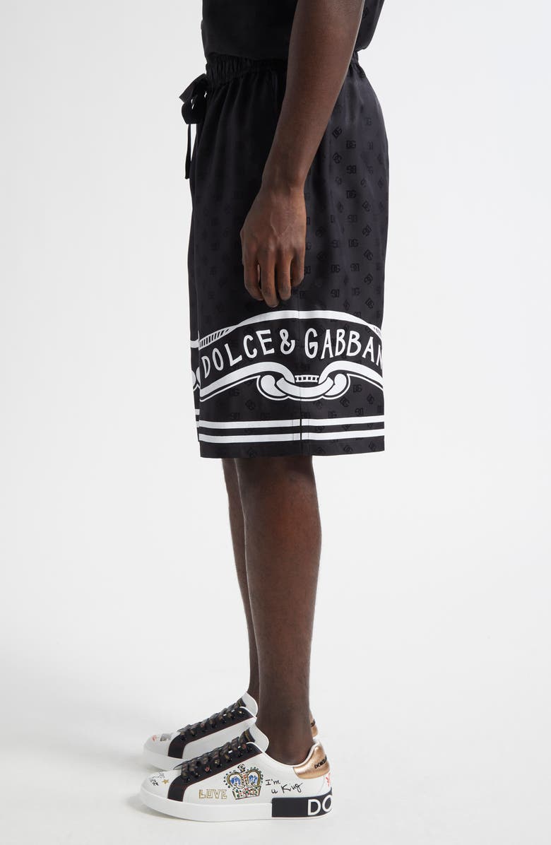 Dolce&Gabbana Logo Jacquard Bandana Print Silk Shorts, Alternate, color, N0000 Nero