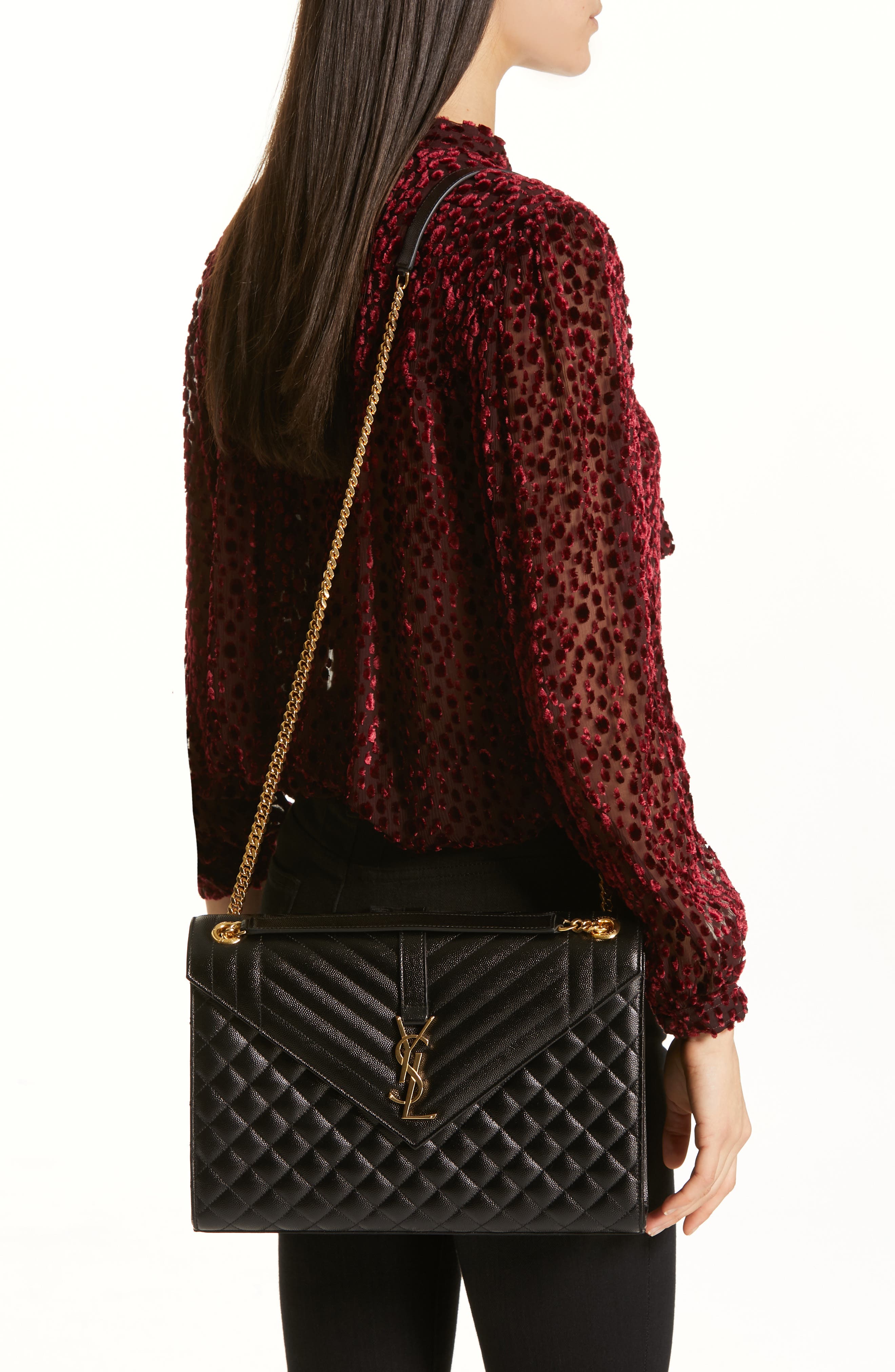 Large Envelope Calfskin Shoulder Bag, Alternate, color, NERO/ NERO/ NERO