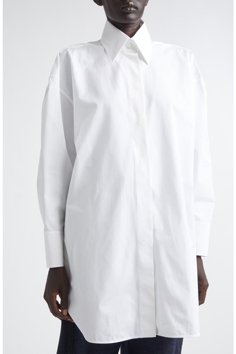 High Low Tie Front Poplin Button-Up Shirt, Alternate, color, WHITE
