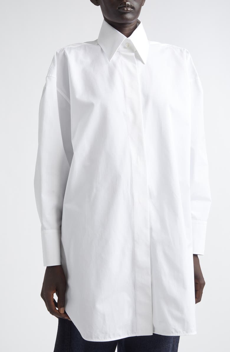 Givenchy High Low Tie Front Poplin Button-Up Shirt, Alternate, color, White