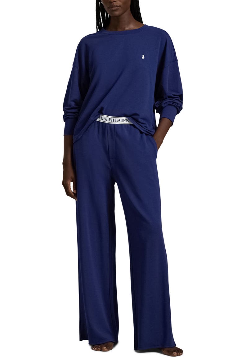 Sweatshirt & Wide Leg Pajamas, Main, color, NAVY