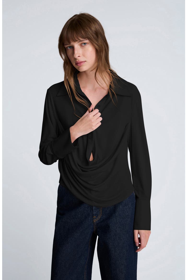 Drape Front Shirt, Alternate, color, BLACK