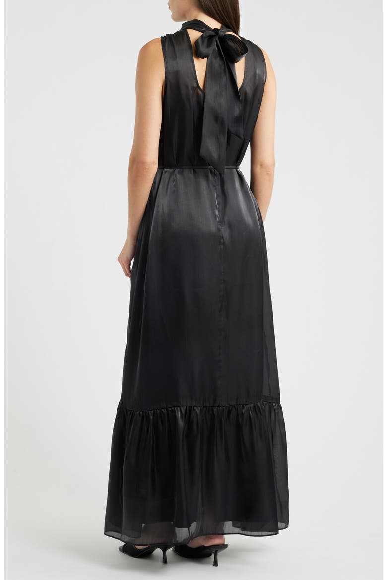 Tie Neck Organza Maxi Dress, Alternate, color, BLACK