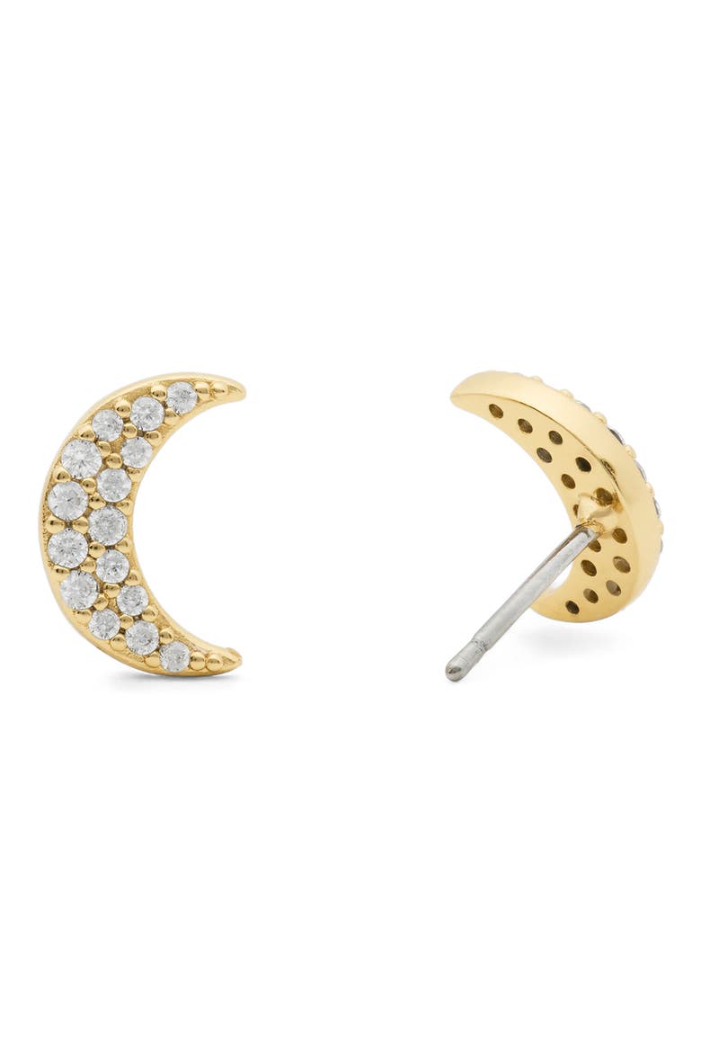 pavé moon stud earrings, Alternate, color, CLEAR/ GOLD