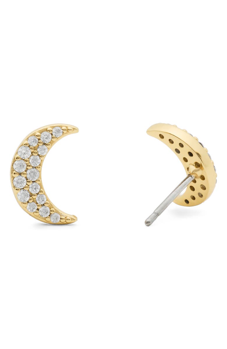 Kate Spade New York pavé moon stud earrings, Alternate, color, Clear/ Gold