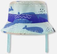 Deux par Deux Recycled Polyester Blue Whale Print Beach Hat