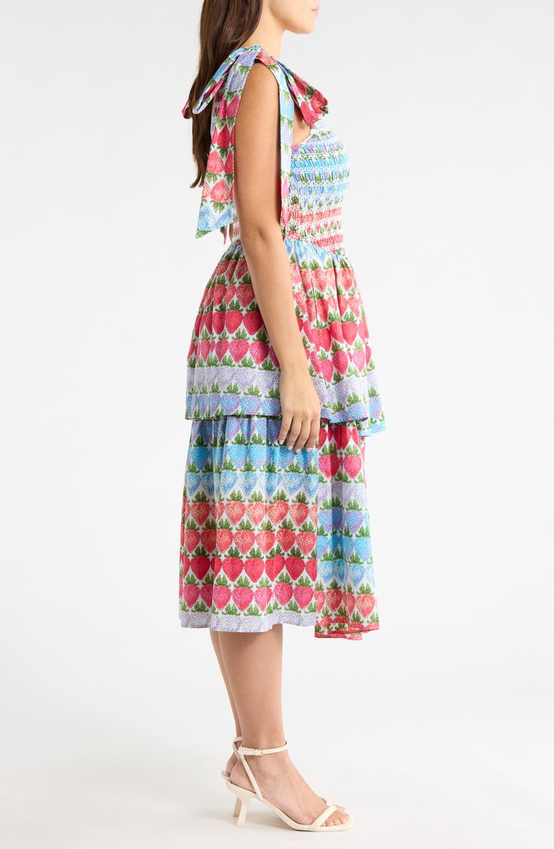 SUGARLIPS Berry Burst Layered Ruffle Tie Strap Midi Dress, Alternate, color, Multi