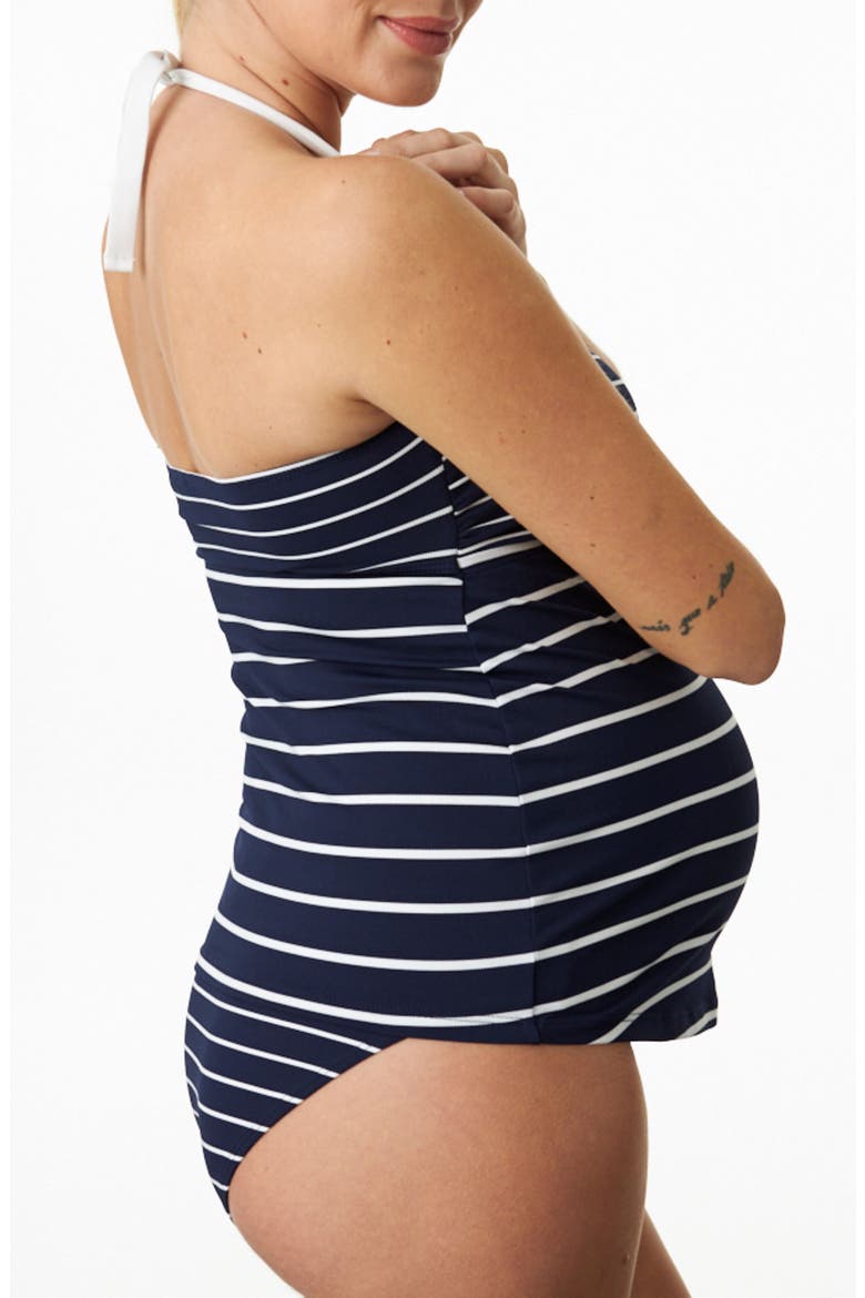 Marine Stripe Maternity Tankini Swimsuit, Alternate, color, NAVY/ WHITE