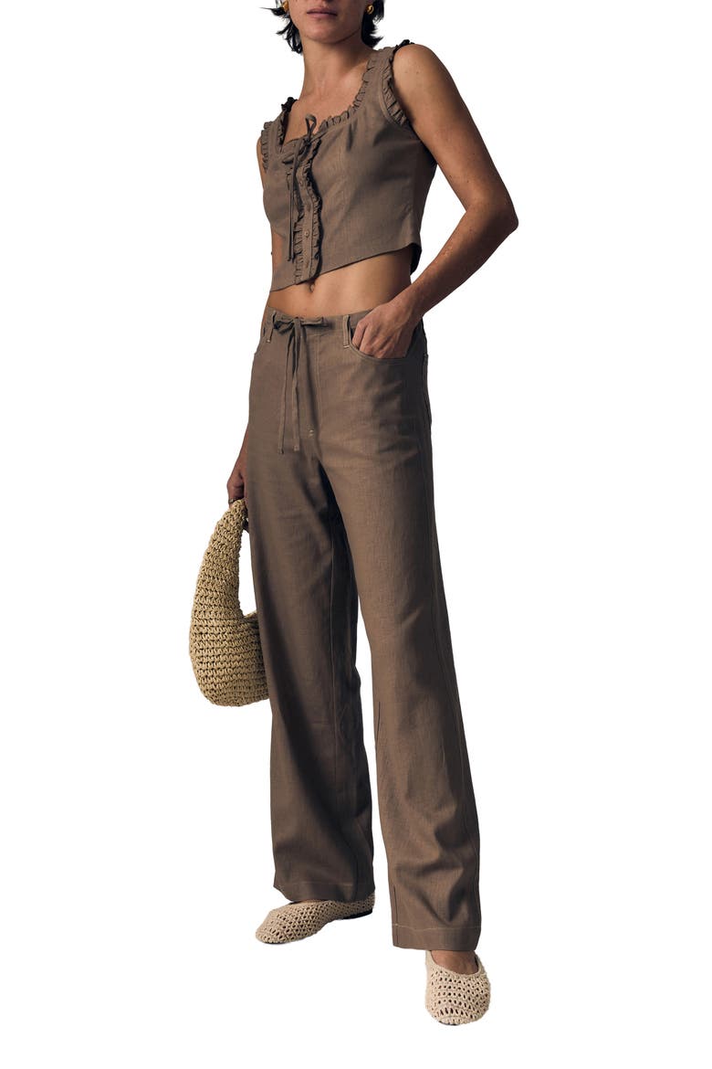 Ruffle Trim Linen Blend Crop Tank, Alternate, color, DRIFTWOOD