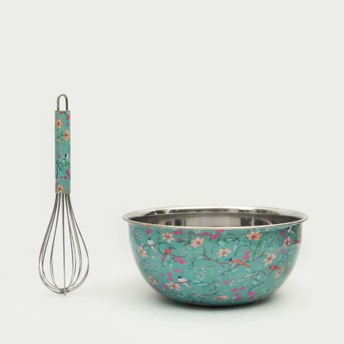 Mela Artisans Aqua Flora Bowl & Whisk Set In Blue