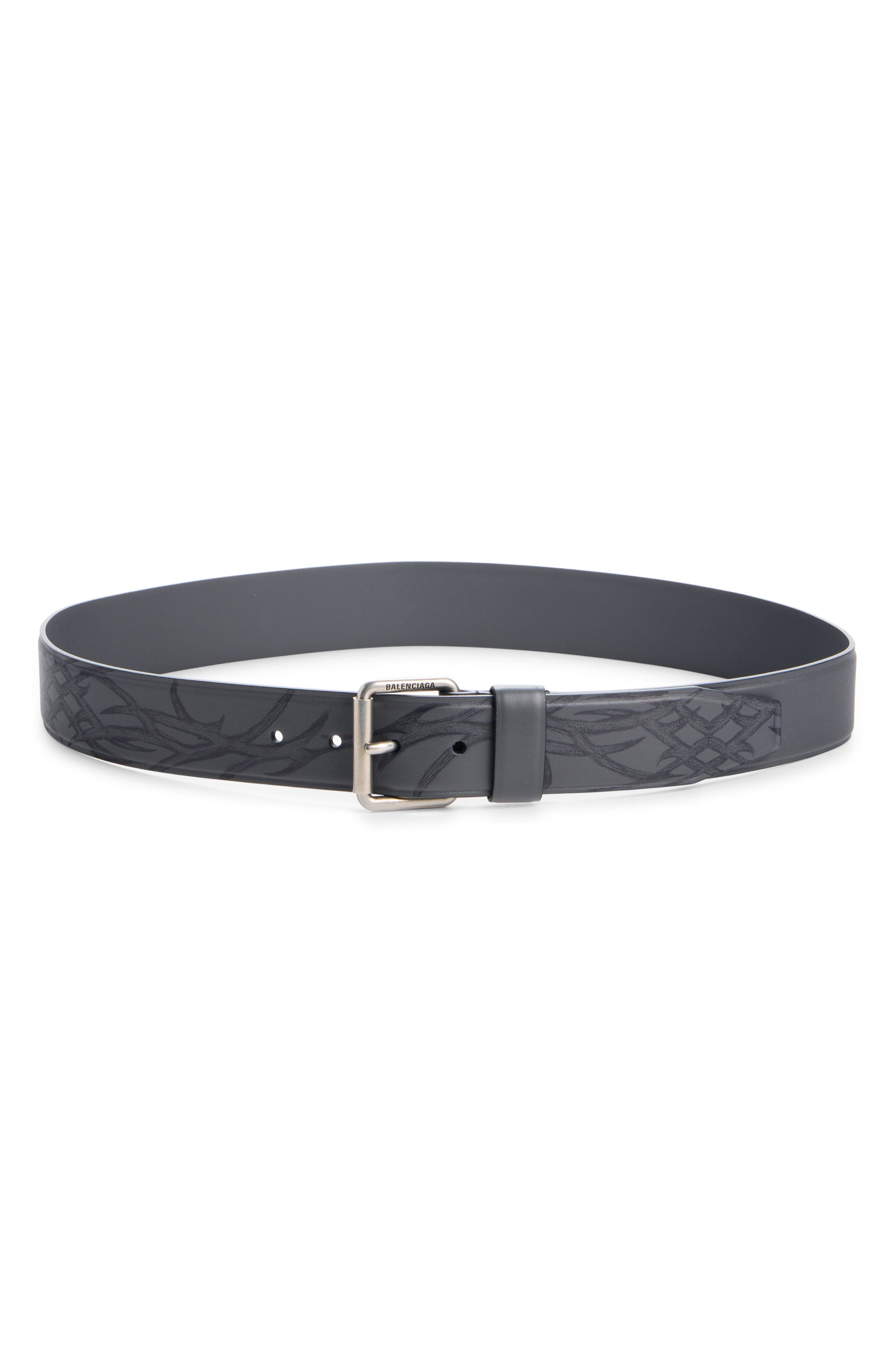 Balenciaga Prong Faux Leather Belt In Gray
