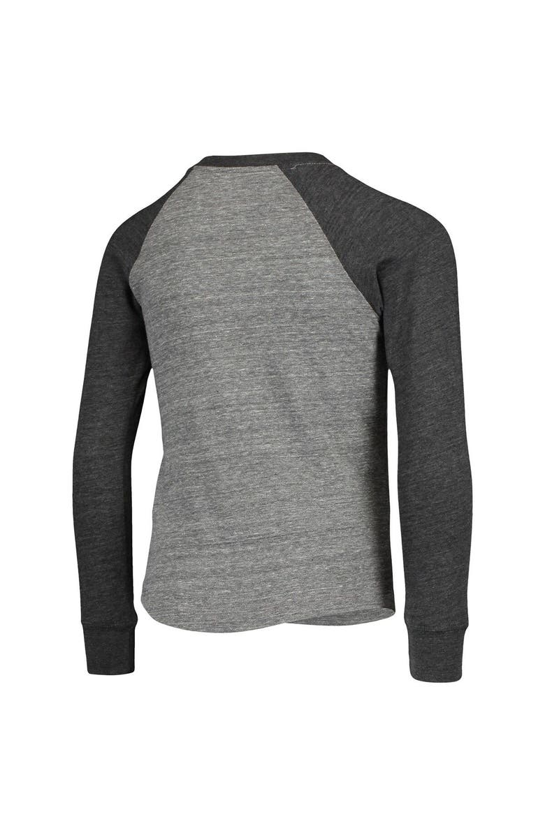 LEAGUE COLLEGIATE WEAR Youth League Collegiate Wear Heathered Gray Texas Longhorns Baseball Tri-Blend Raglan Long Sleeve T-Shirt, Alternate, color,