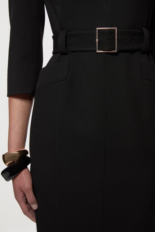 Karen Millen 3/4 Sleeve Belted Midi Dress In Black