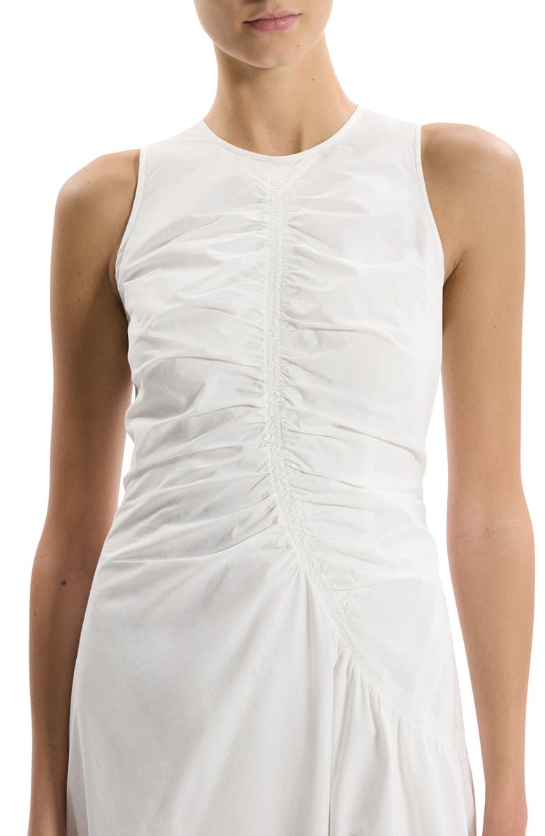 Theory Asymmetric Ruched Sleeveless Midi Dress, Alternate, color, White