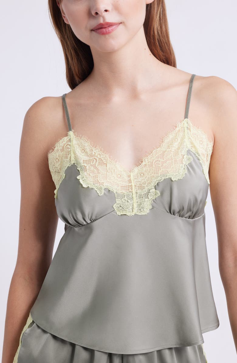 Open Edit Lace Trim Satin Short Pajamas, Alternate, color, Green Sage