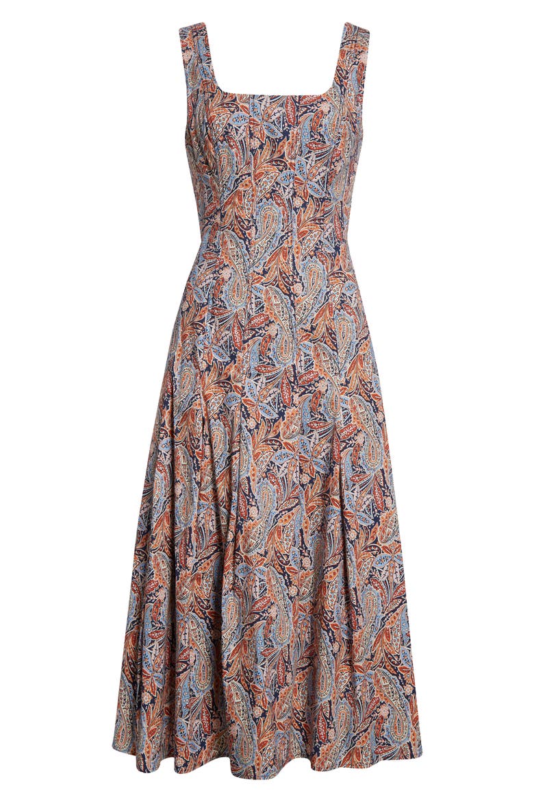Jolie Paisley Sleeveless Stretch Cotton Midi Dress, Alternate, color, NAVY MULTI