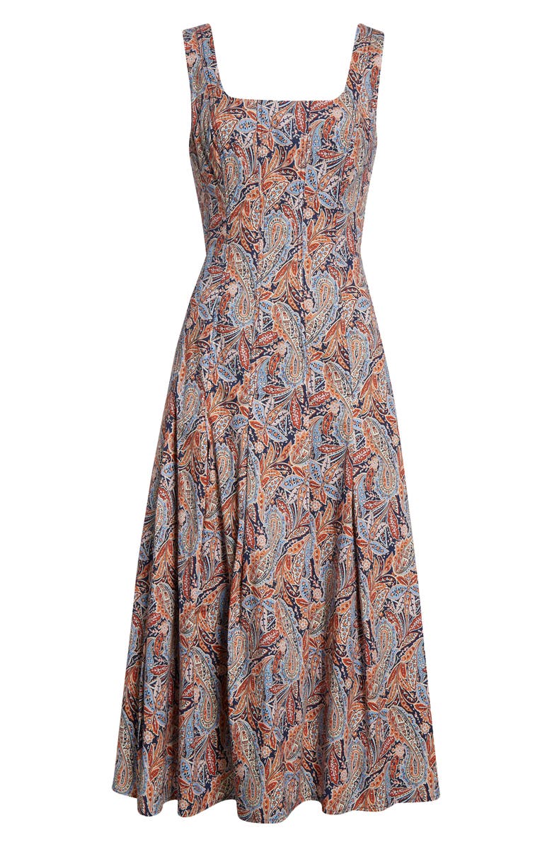 Veronica Beard Jolie Paisley Sleeveless Stretch Cotton Midi Dress, Alternate, color, Navy Multi