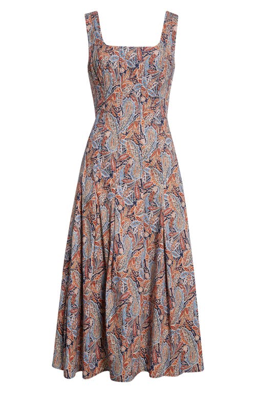 Veronica Beard Jolie Paisley Sleeveless Stretch Cotton Midi Dress In Navy Multi