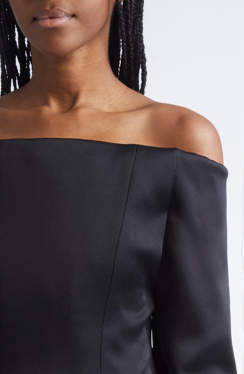Stella McCartney Off the Shoulder Long Sleeve Satin Minidress, Alternate, color, Black