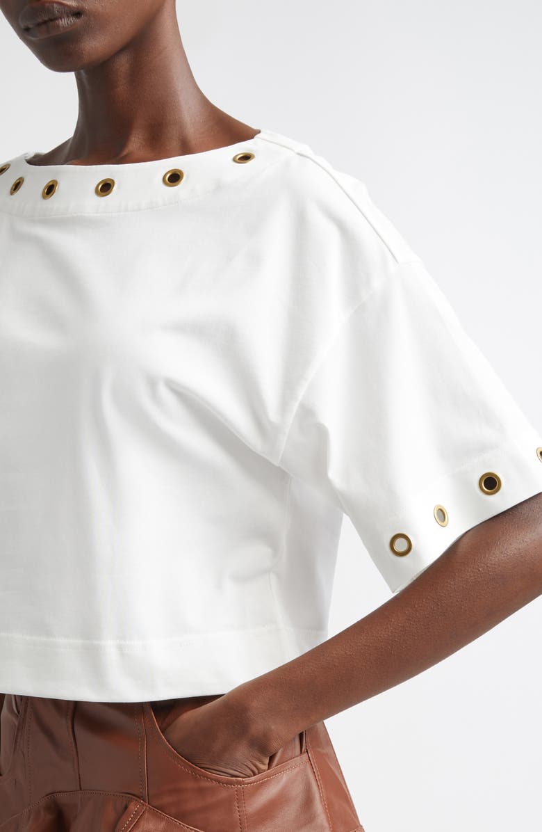 Zimmermann Grommet Boat Neck Cotton T-Shirt, Alternate, color, Ivory