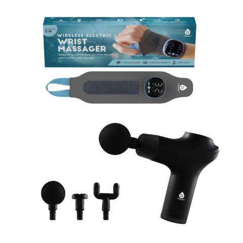 EMS Wrist Massager & 3-Speed Massage Gun Bundle - Targeted Relief & Muscle Recovery for Hands, Wrists & Body