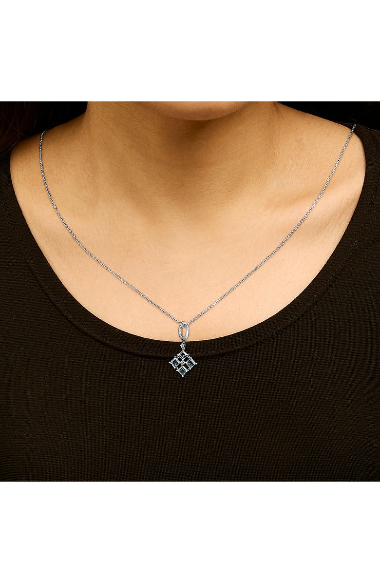Haus of Brilliance Sterling Silver Blue Topaz and White Sapphire Square Motif Pendant Necklace 18 Inch, Alternate, color, Silver