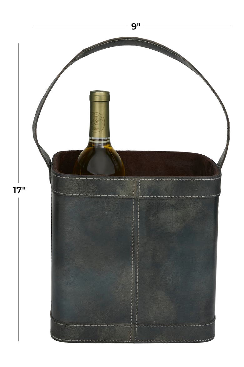 Blue Leather Four Bottle Wine Holder with Carrying Handle, Alternate, color, BLUE