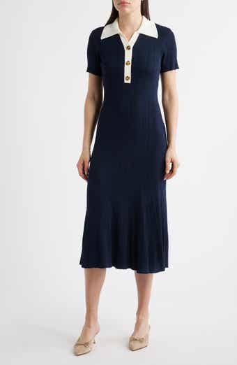 Short Sleeve Rib Polo Sweater Dress