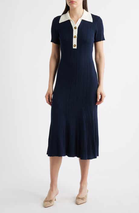 Short Sleeve Rib Polo Sweater Dress