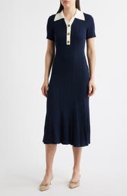 Julia Jordan Short Sleeve Rib Polo Sweater Dress