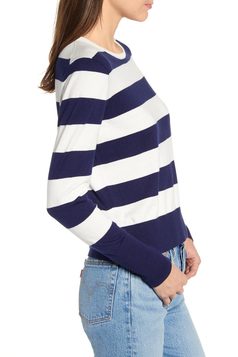 Stripe Crewneck Sweater, Alternate, color, NAVY/ IVORY