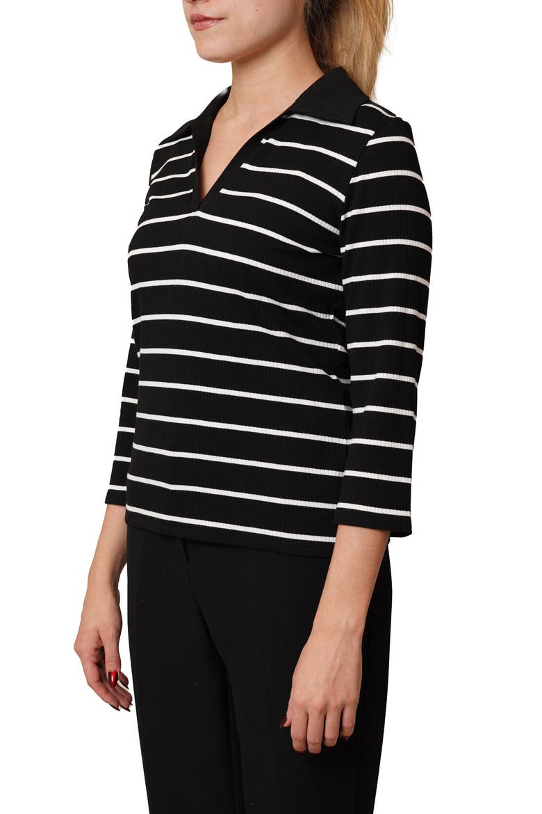 Stripe Johnny Collar Three-Quarter Sleeve Top, Alternate, color, BLACK/ BONE