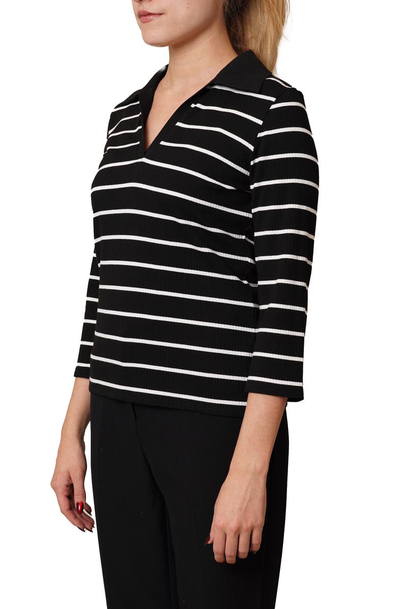 CYRUS Stripe Johnny Collar Three-Quarter Sleeve Top, Alternate, color, Black/ Bone
