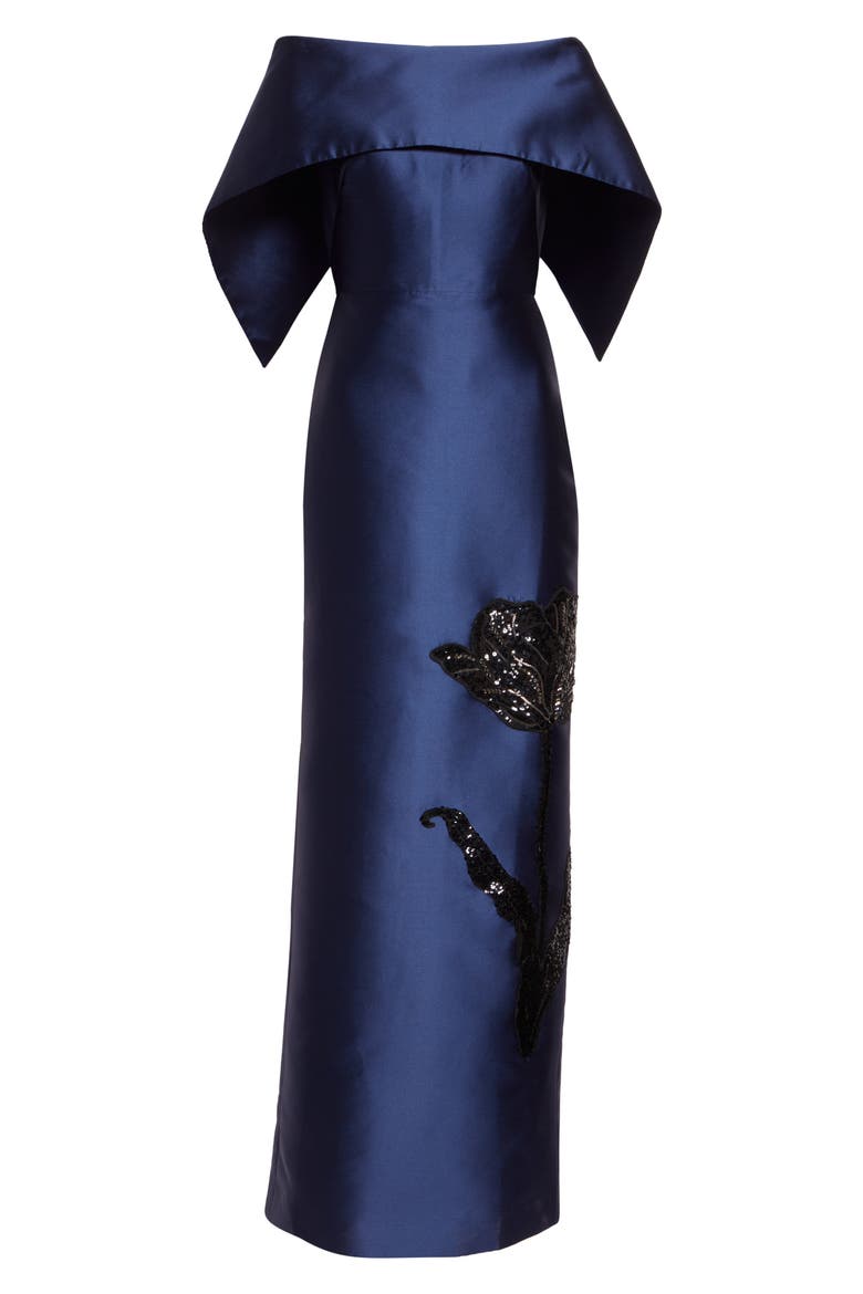 Beaded Off the Shoulder Mikado Column Gown, Alternate, color, BEETLE